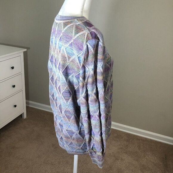 Vintage 70s Pastel Cardigan M Diamond Argyle Button Front Grandma - Picture 10 of 12